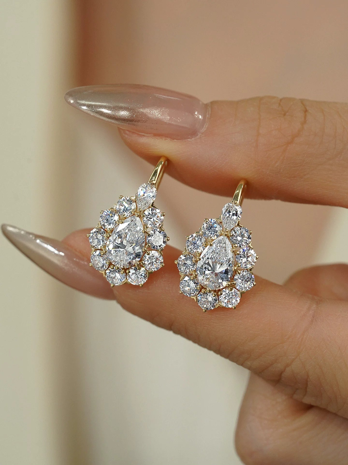 4.7 CT European Style Pear-Shaped Lab-Grown Diamond Earrings in Gold
