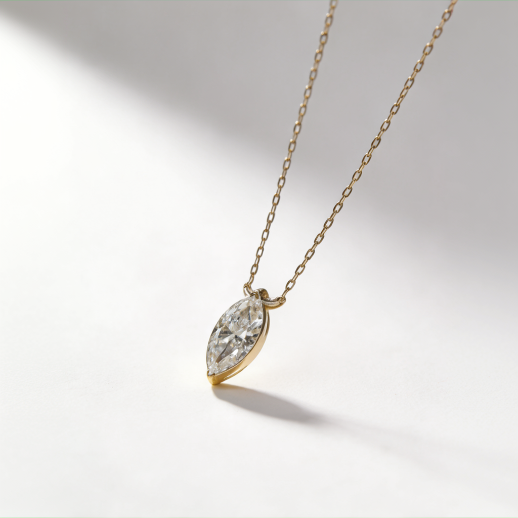 1 CT Marquise Solitaire Diamond with 18K Gold/White Gold Necklace
