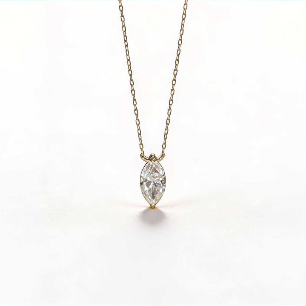 1 CT Marquise Solitaire Diamond with 18K Gold/White Gold Necklace