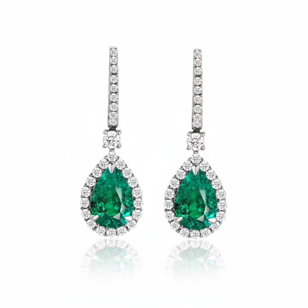 2.0 CT Lab-Grown Green Teardrop Diamond Earrings in White Gold