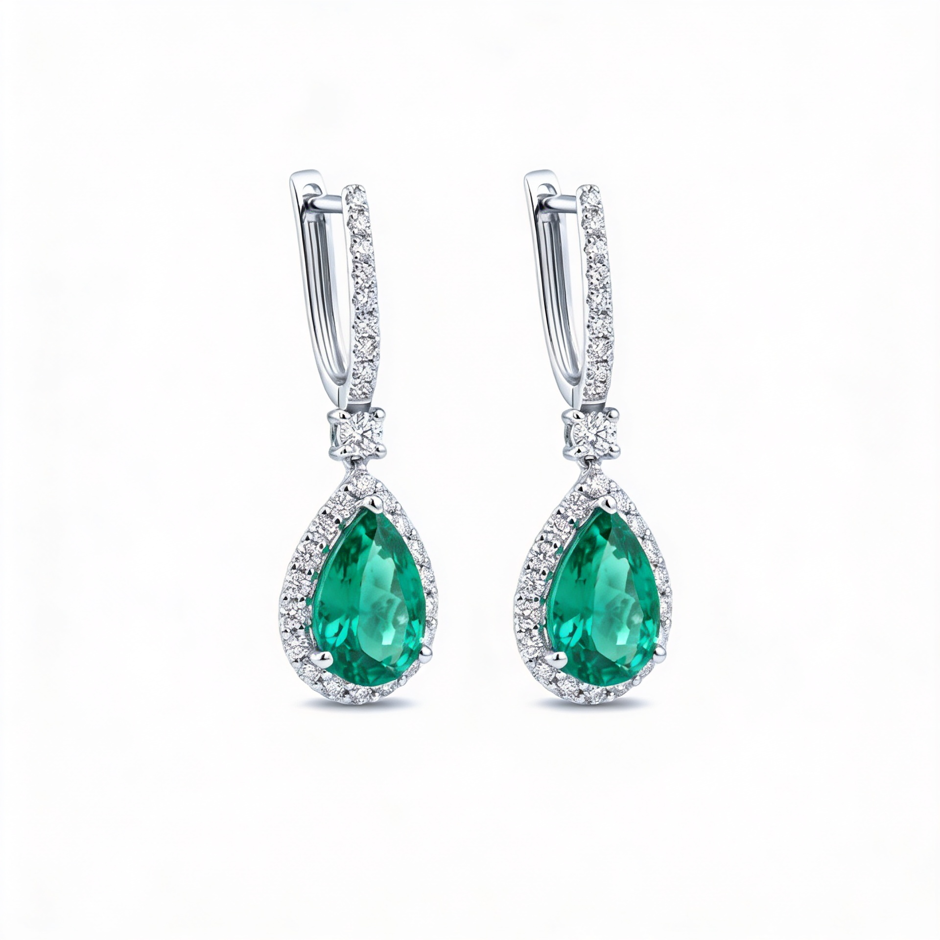 2.0 CT Lab-Grown Green Teardrop Diamond Earrings in White Gold