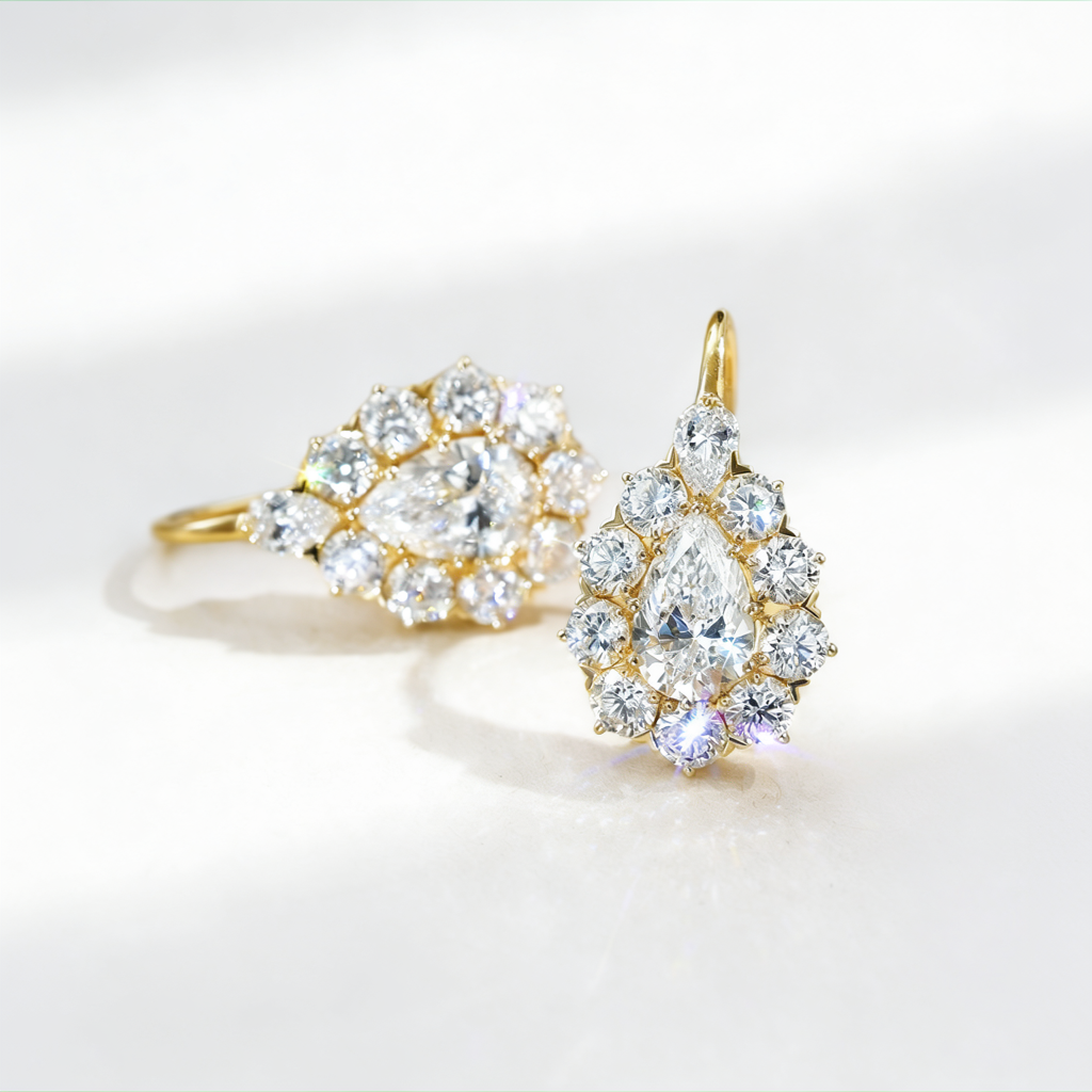 4.7 CT European Style Pear-Shaped Lab-Grown Diamond Earrings in Gold