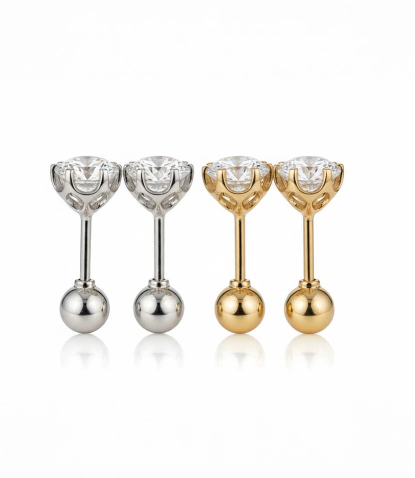2.0 CT Lab-Grown Round Diamond Stud Earrings in White Gold/Gold