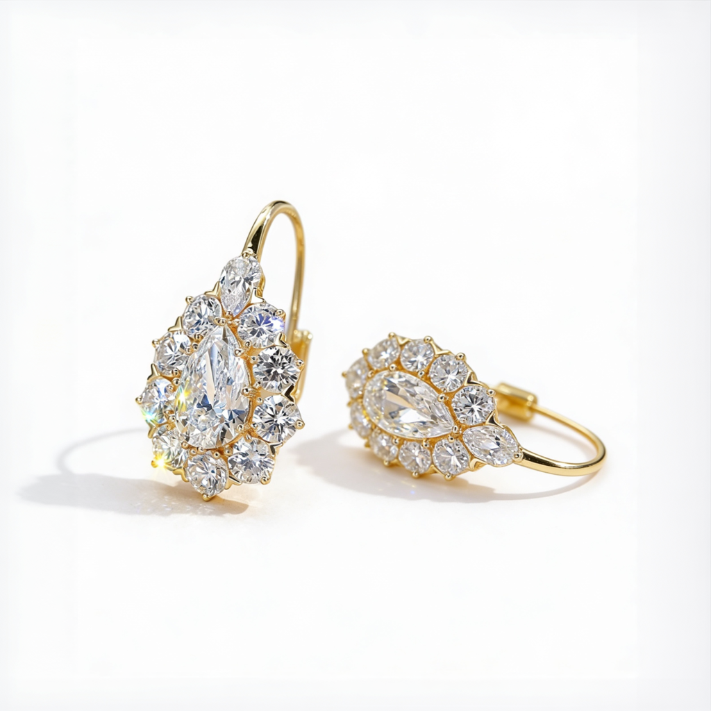 4.7 CT European Style Pear-Shaped Lab-Grown Diamond Earrings in Gold