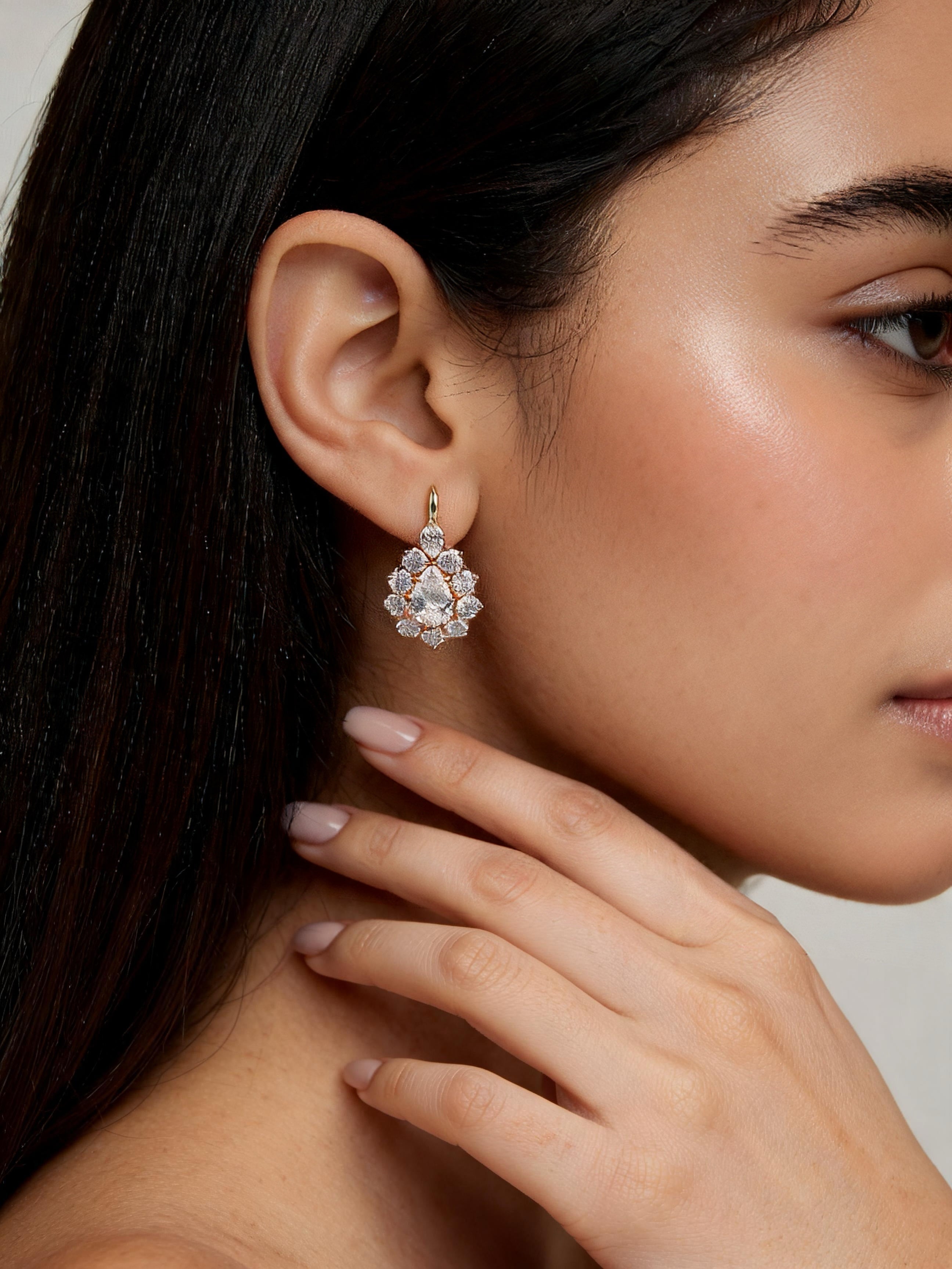 4.7 CT European Style Pear-Shaped Lab-Grown Diamond Earrings in Gold