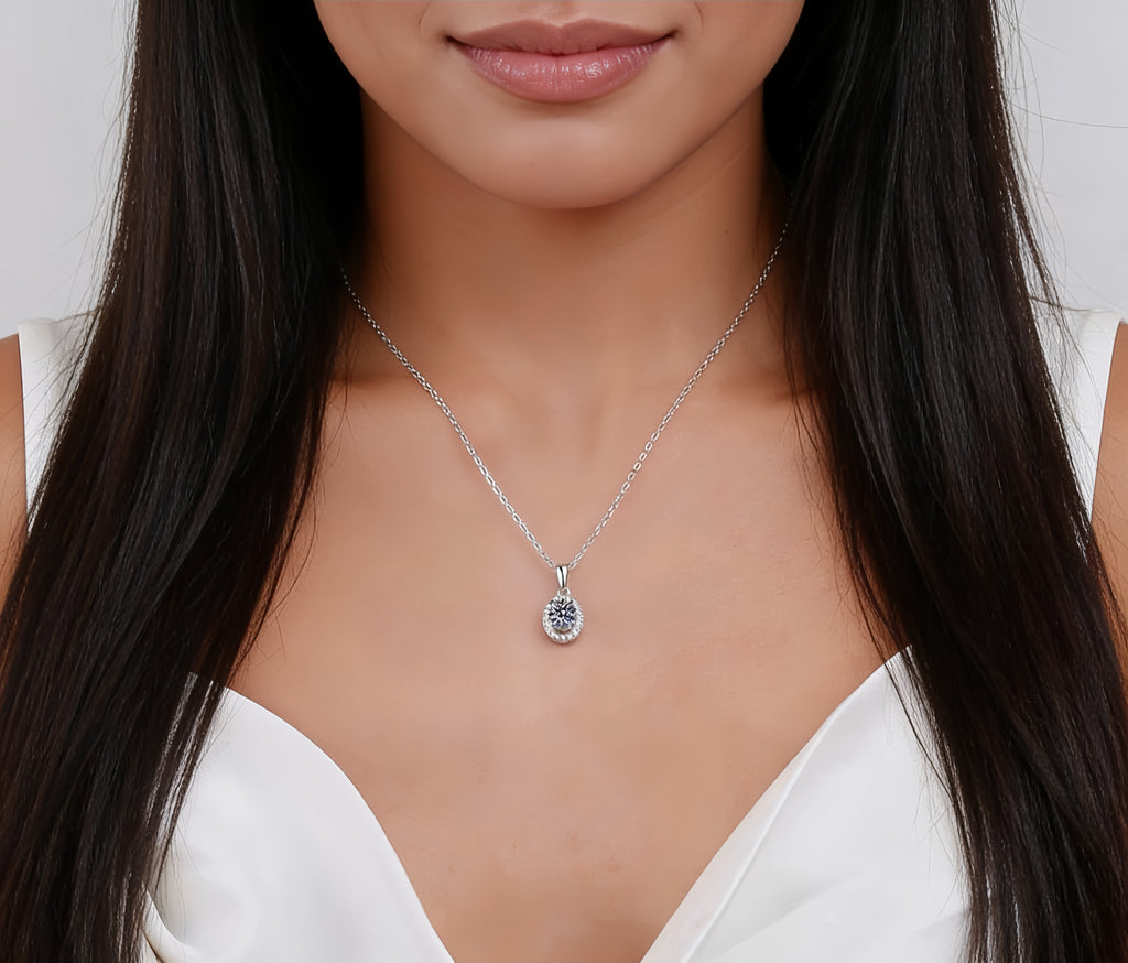 1.0 CT Oval Shaped Lab-Grown Pendant in Silver Plated with White Gold