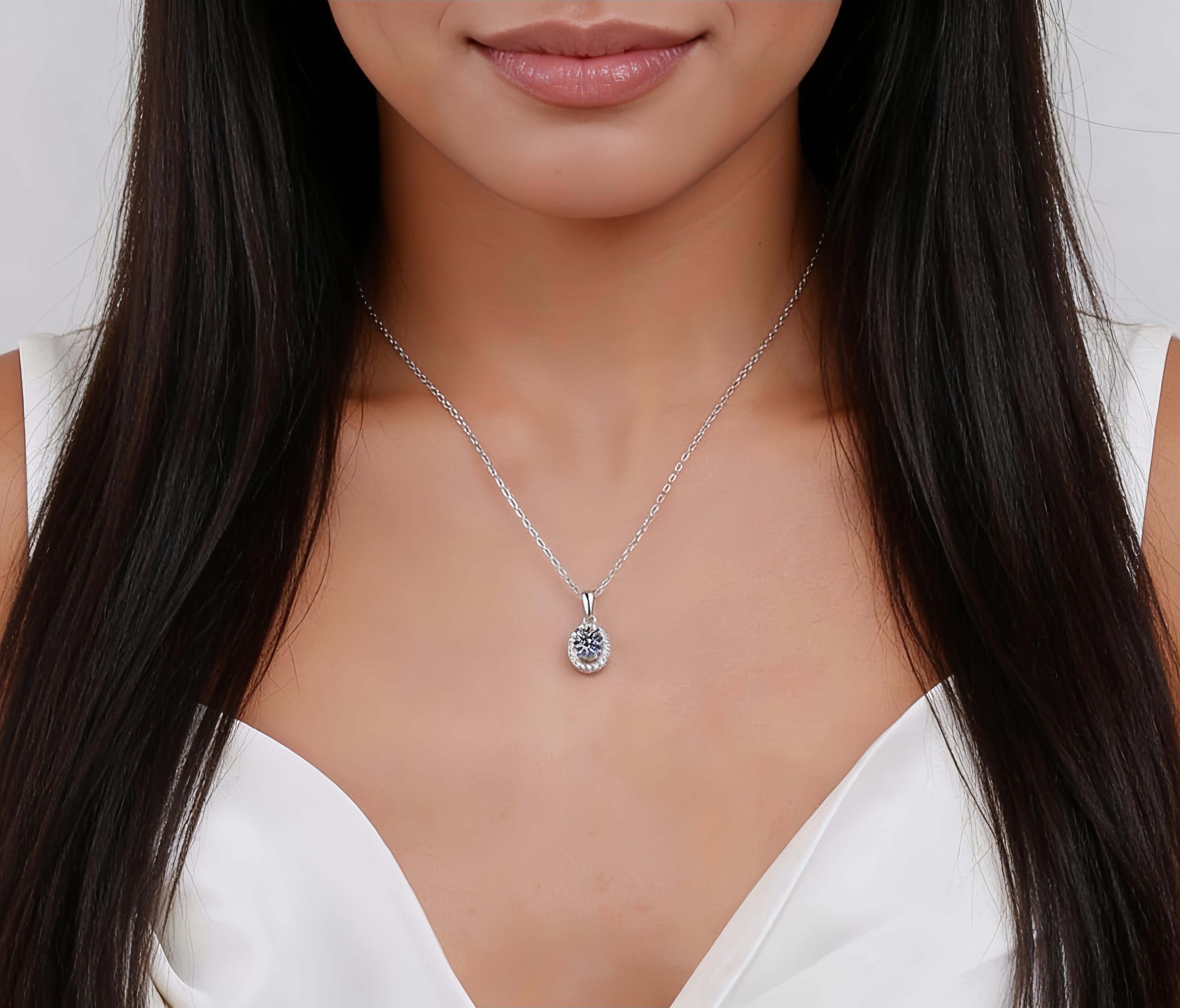 1.0 CT Oval Shaped Lab-Grown Pendant in Silver Plated with White Gold