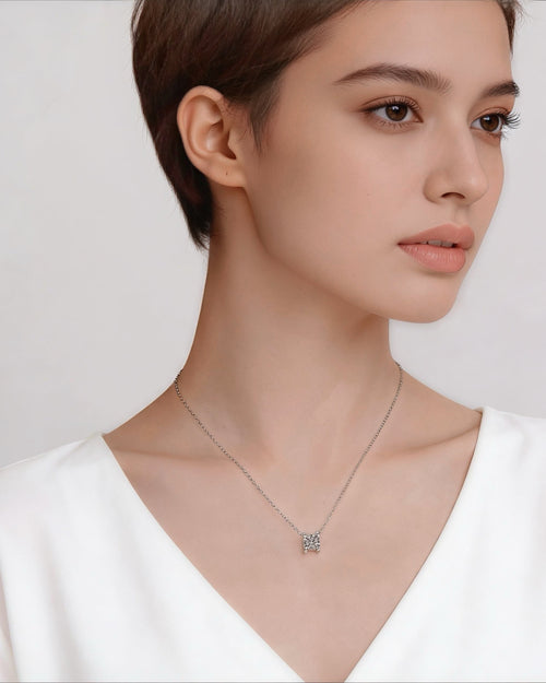 1 Carat 1.0 Ct Lab-Grown White Round Diamond Pendant in White Gold with Short Silver Chain