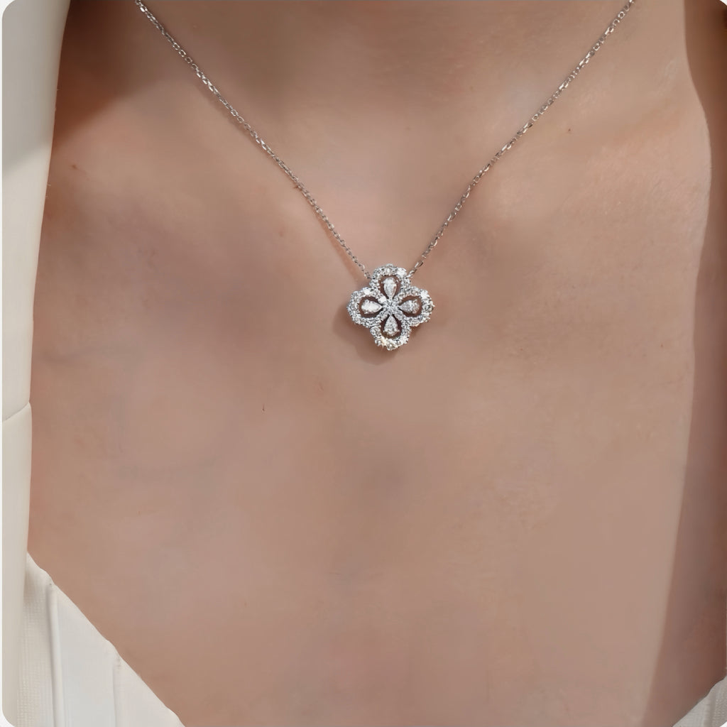 1.0 CT Four-Leaf Clover Loop Necklace in White Gold