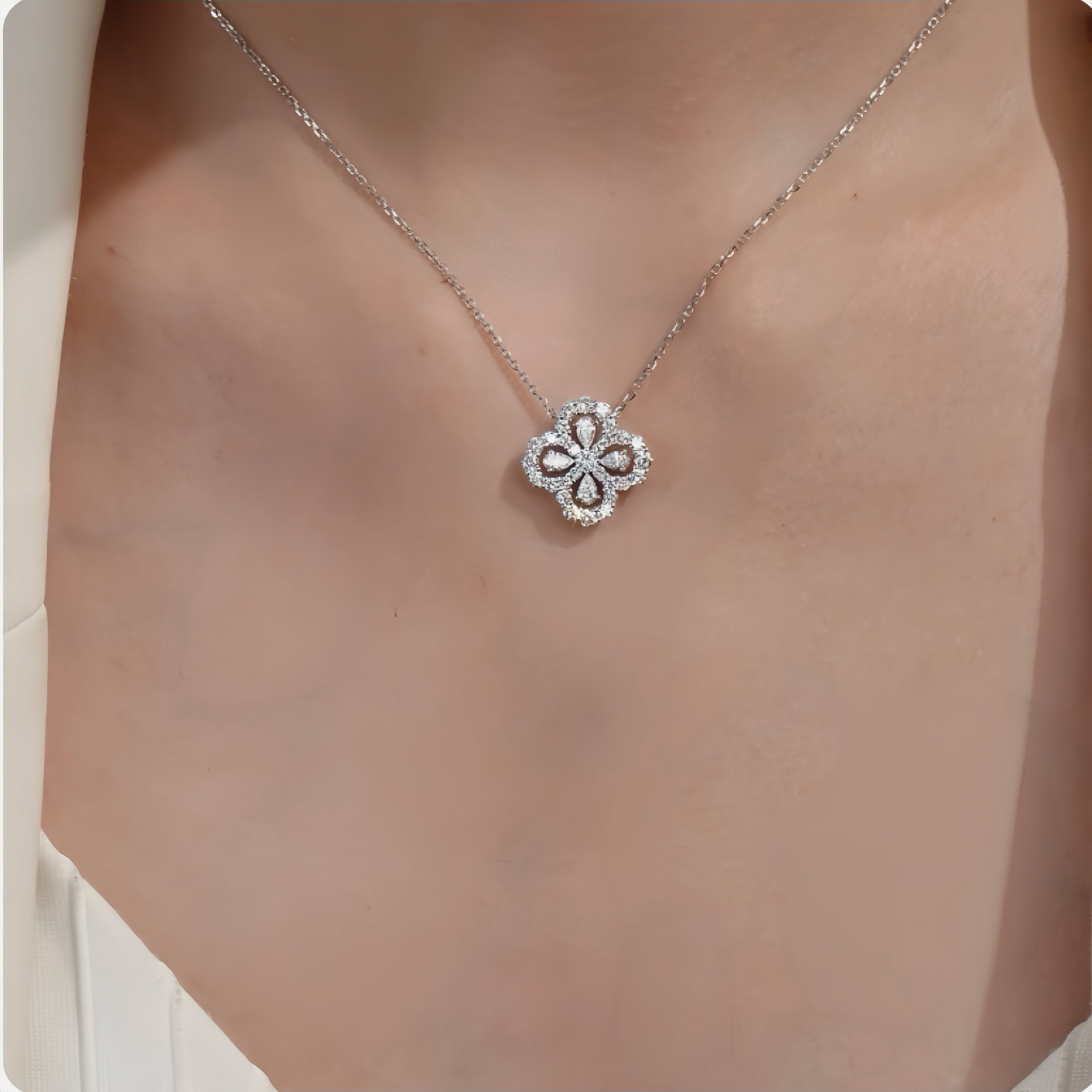 1.0 CT Four-Leaf Clover Loop Necklace in White Gold