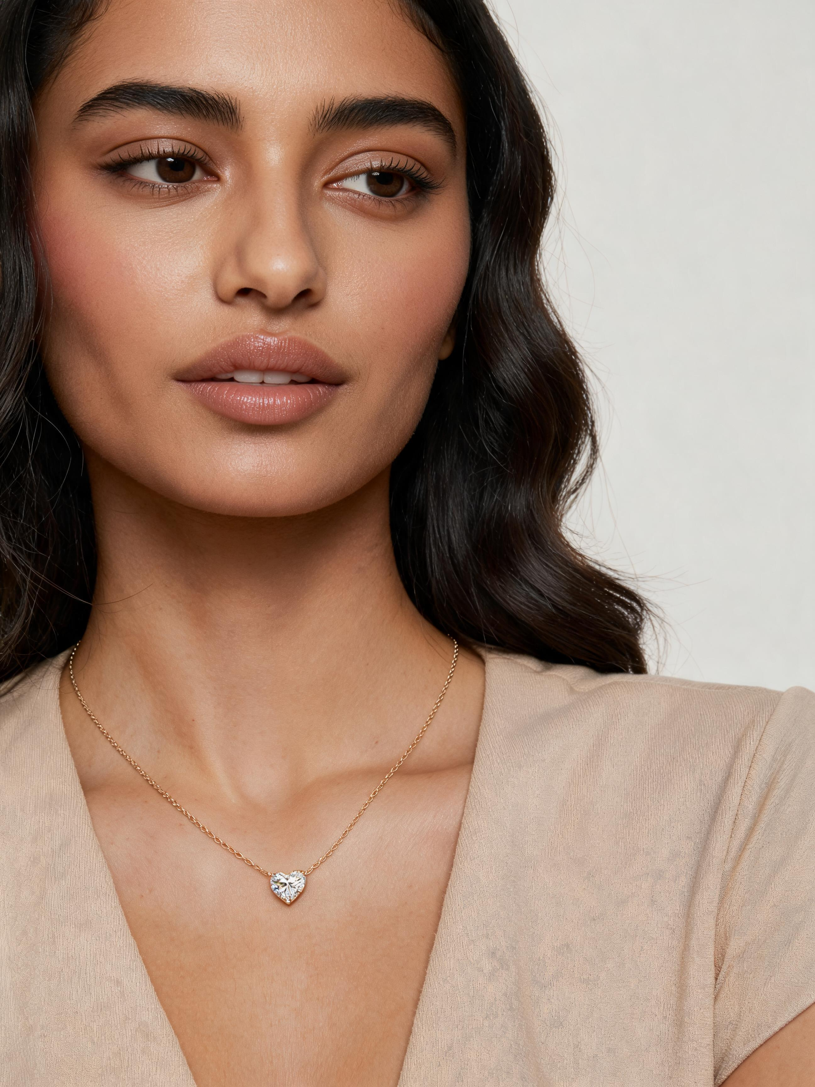1.0 CT Heart-Shaped Lab-Grown Diamond Necklace in Gold or White Gold
