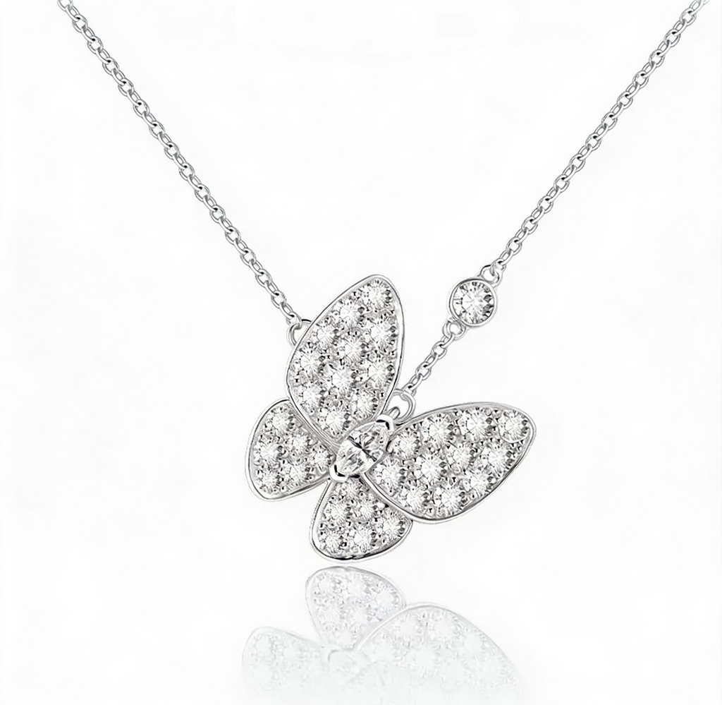 1.0 CT Lab Diamond Butterfly Pendant Necklace in 18k White Gold/Gold