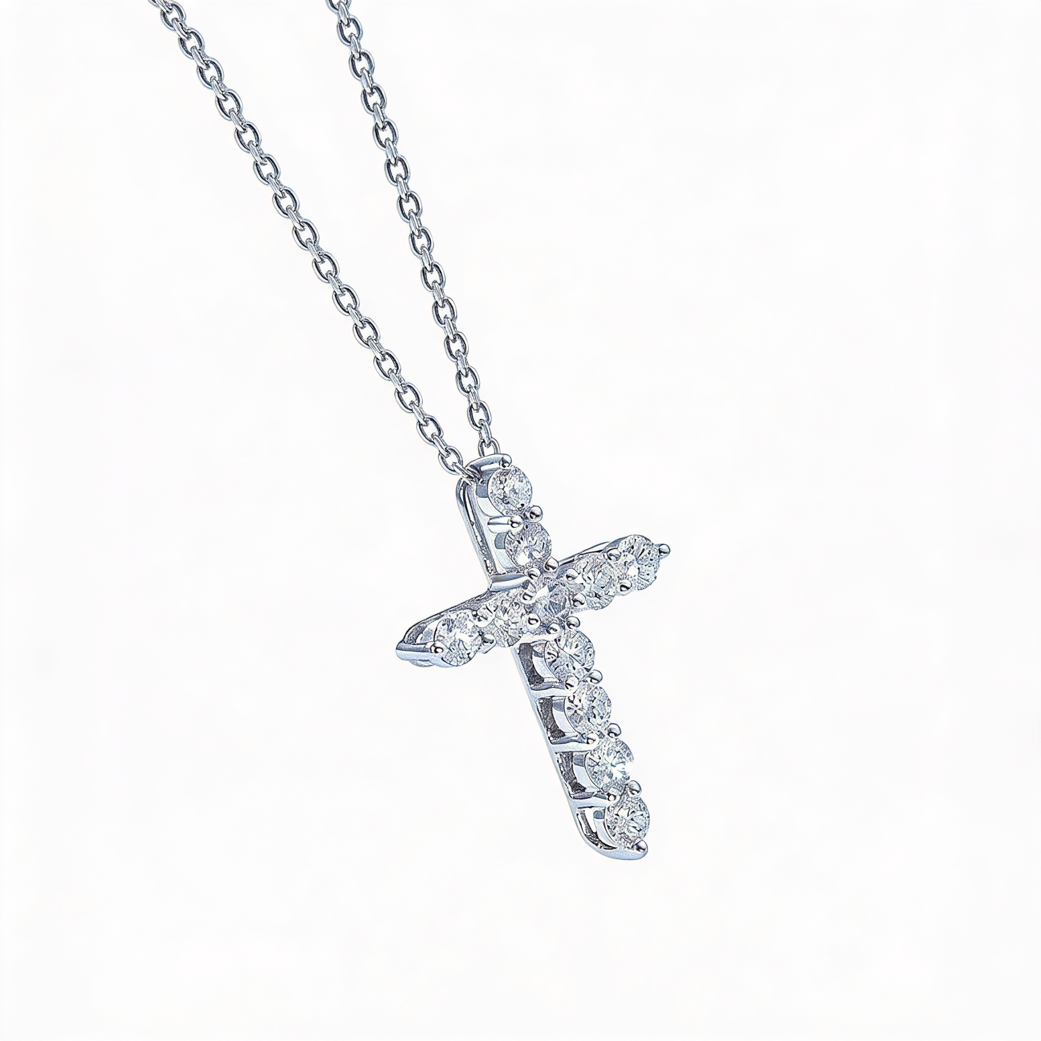 1.1 CT Lab-Grown Diamond Cross Pendant in White Gold with Silver Chain