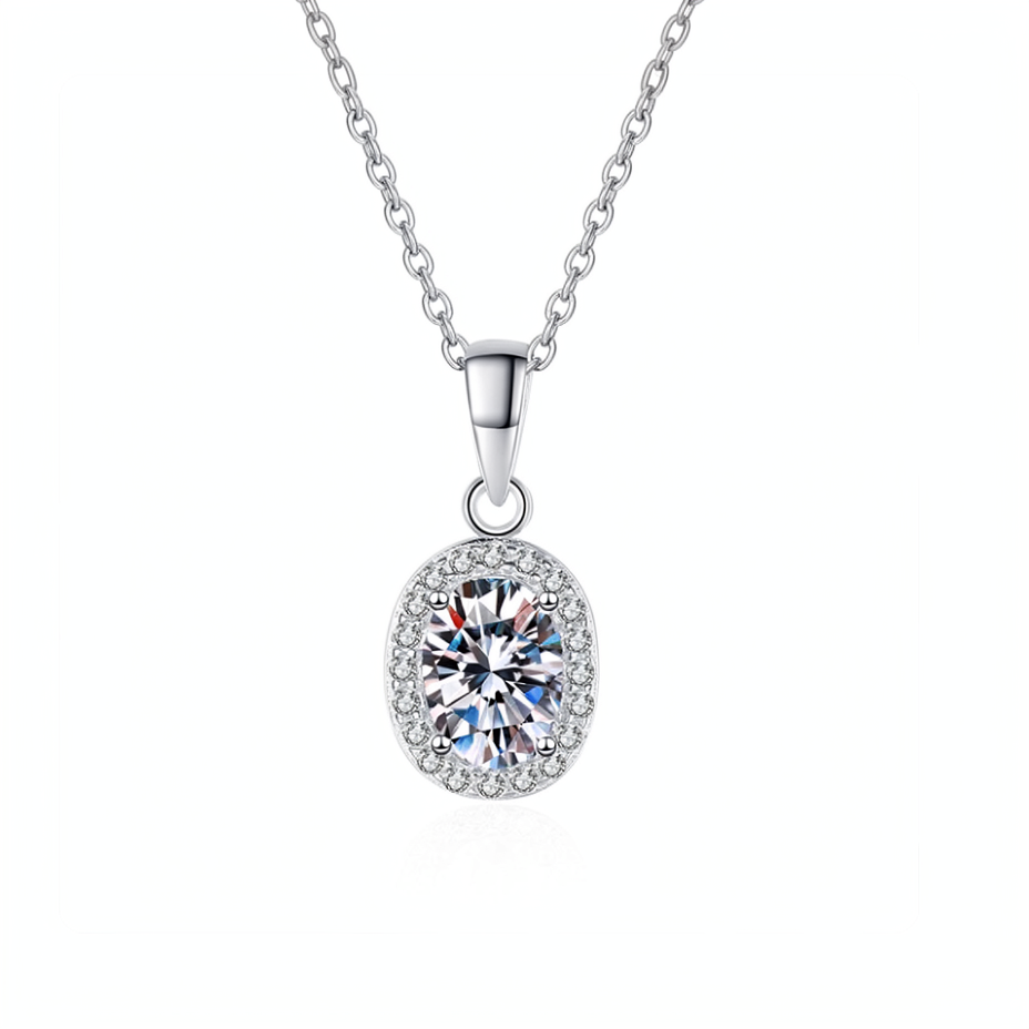 1.0 CT Oval Shaped Lab-Grown Pendant in Silver Plated with White Gold