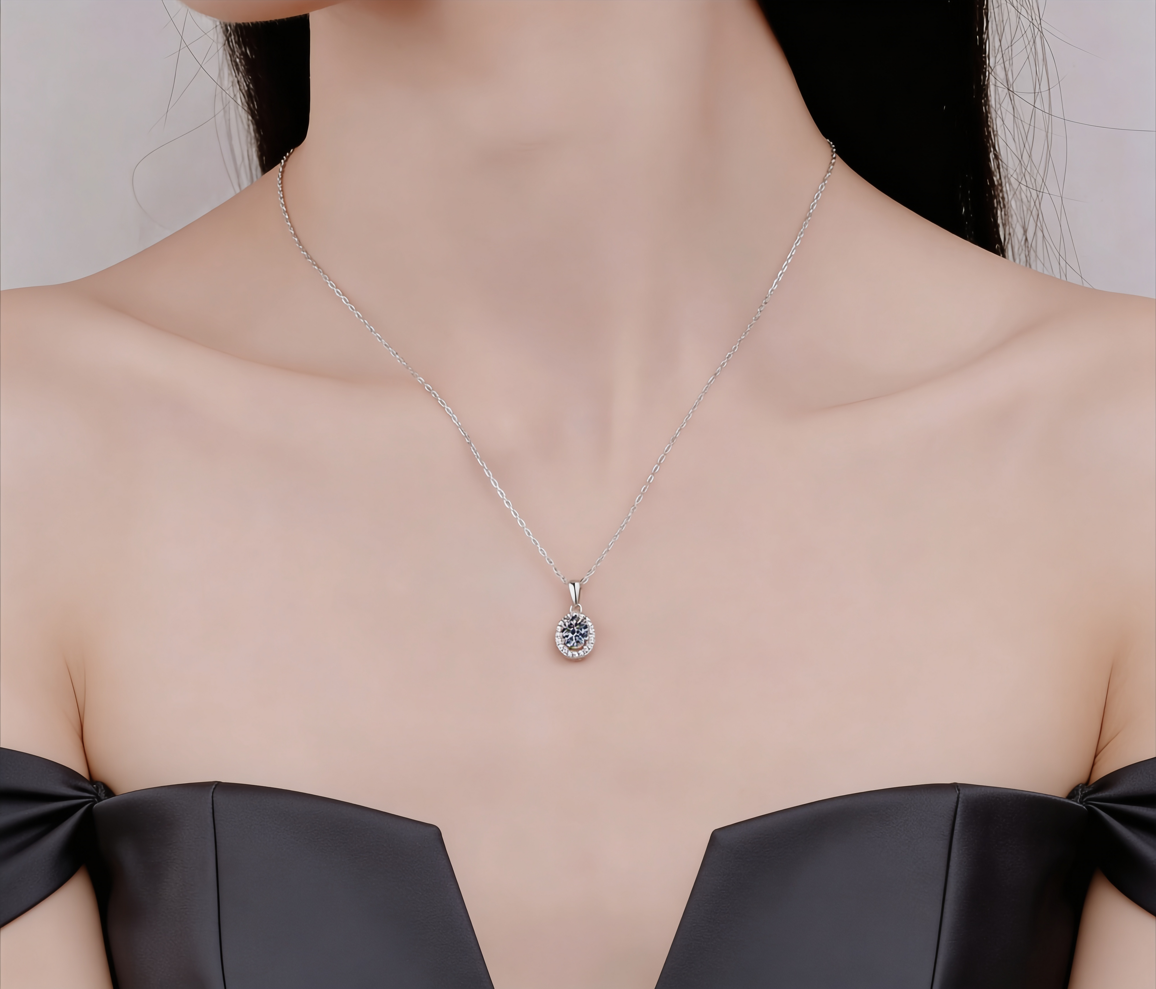 1.0 CT Oval Shaped Lab-Grown Pendant in Silver Plated with White Gold