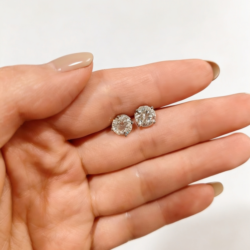 2.0 CT Lab-Grown Round Diamond Stud Earrings in White Gold/Gold