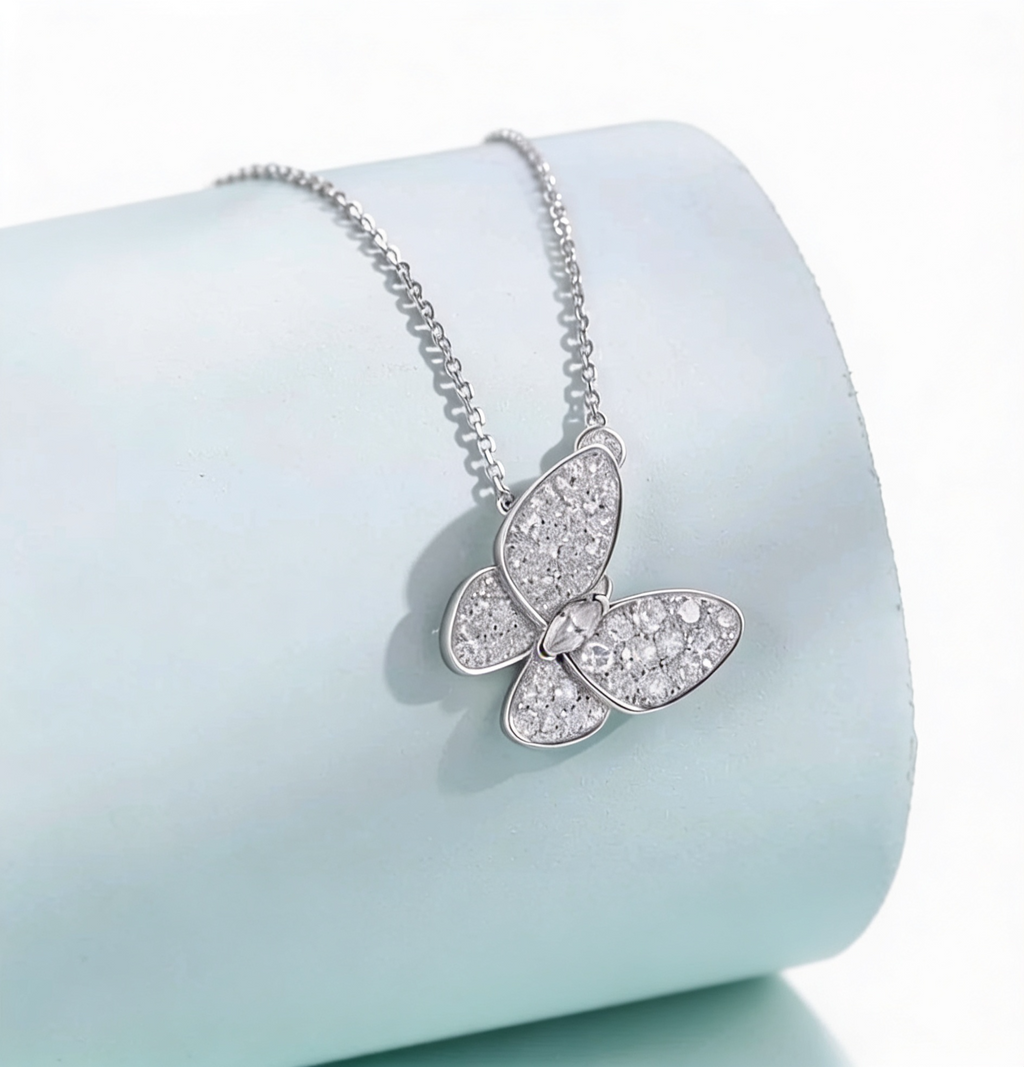 1.0 CT Lab Diamond Butterfly Pendant Necklace in 18k White Gold/Gold