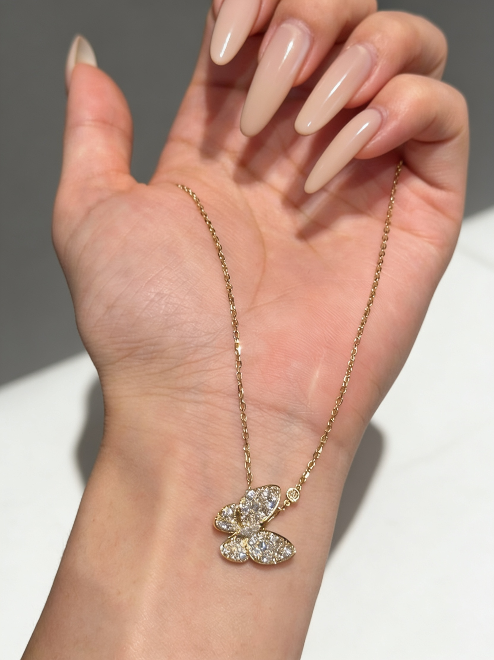 1.0 CT Lab Diamond Butterfly Pendant Necklace in 18k White Gold/Gold