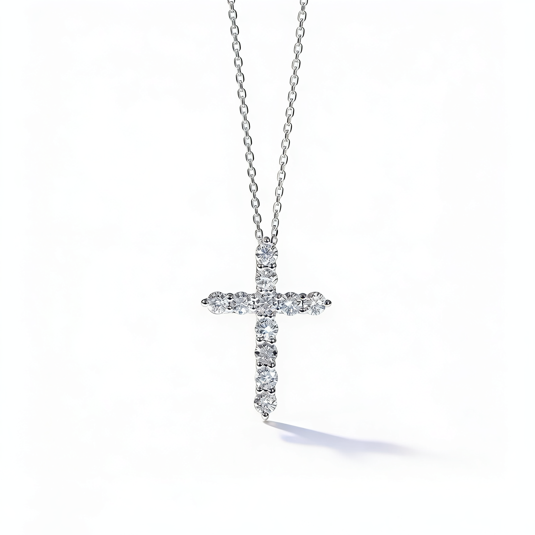 1.1 CT Lab-Grown Diamond Cross Pendant in White Gold with Silver Chain