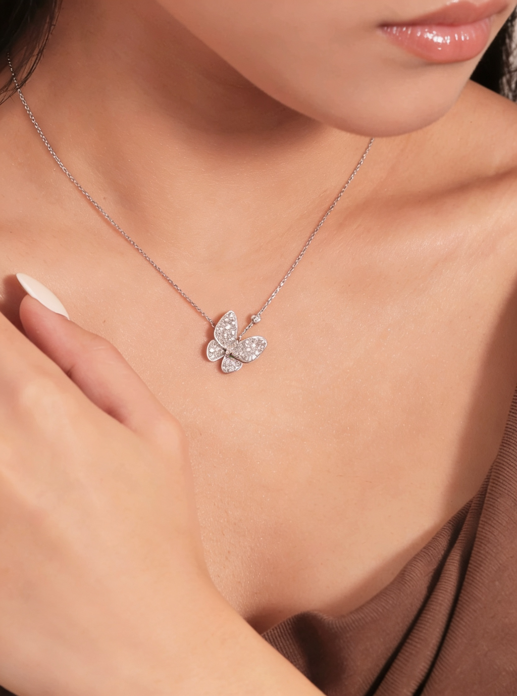 1.0 CT Lab Diamond Butterfly Pendant Necklace in 18k White Gold/Gold