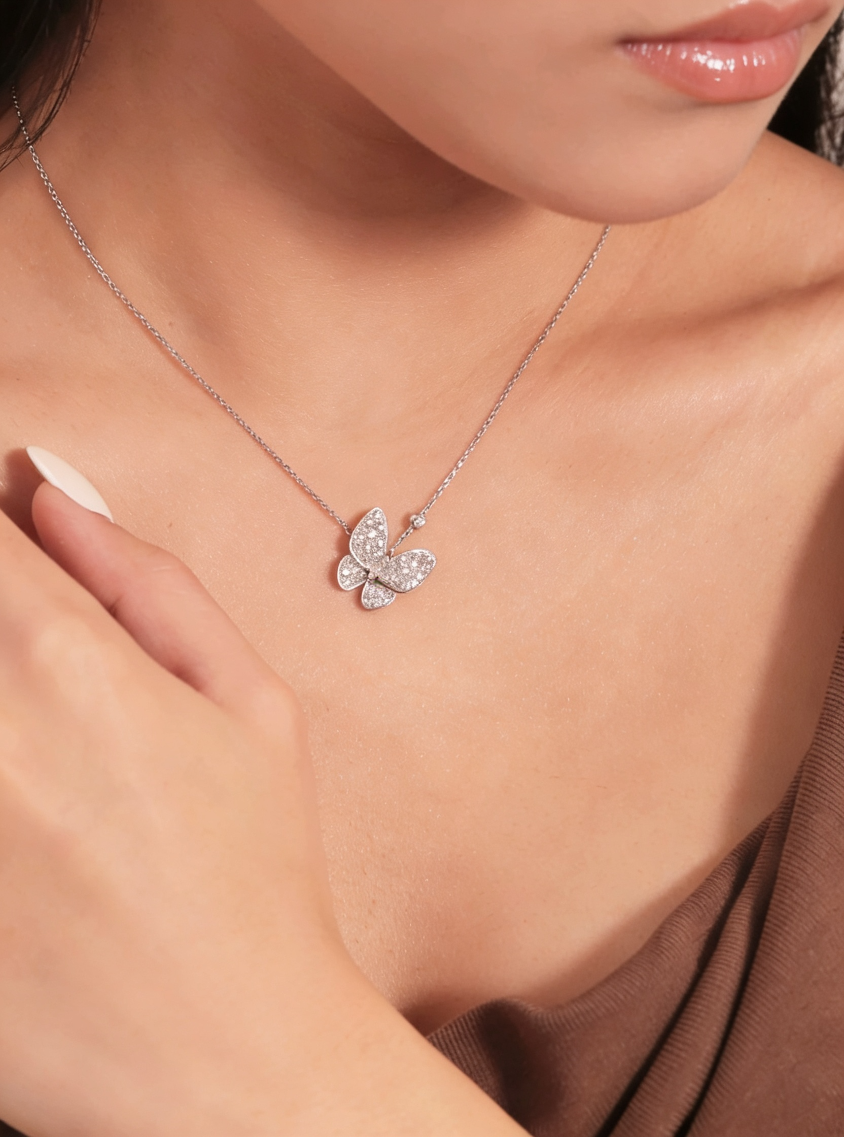 1.0 CT Lab Diamond Butterfly Pendant Necklace in 18k White Gold/Gold