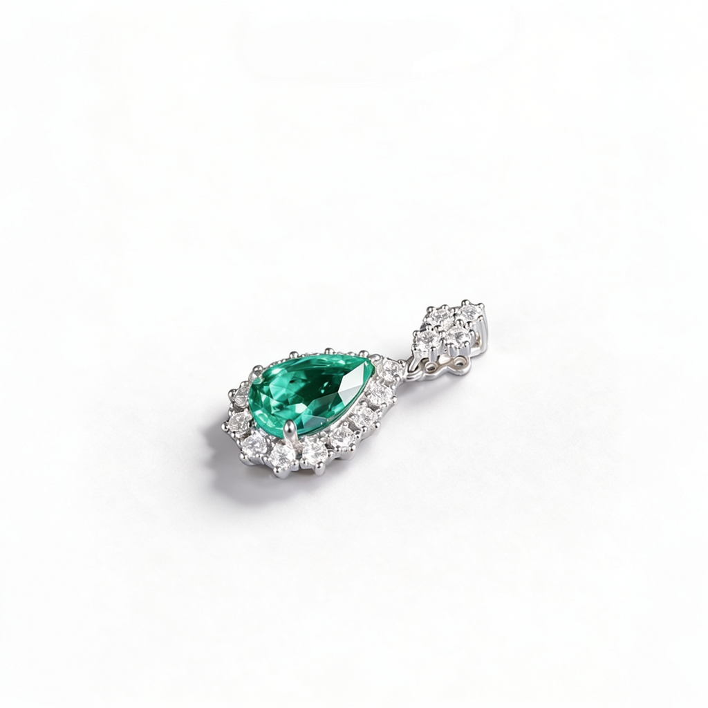 1.0 CT Tear Shaped Lab-Grown Green Diamond Pendant in White Gold with Silver Chain