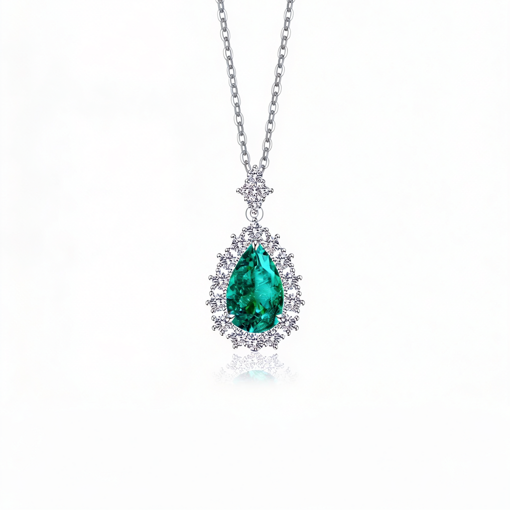 1.0 CT Tear Shaped Lab-Grown Green Diamond Pendant in White Gold with Silver Chain