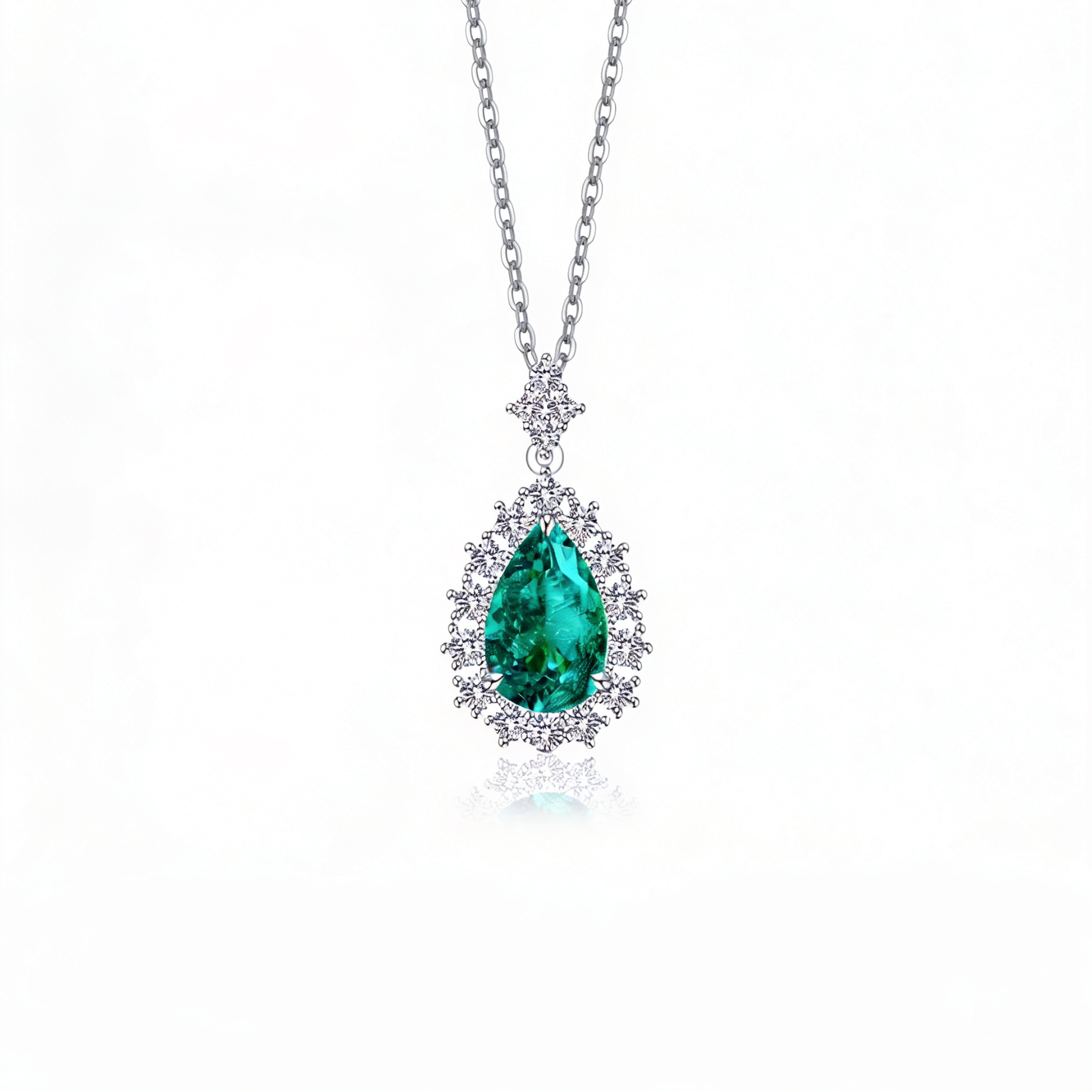 1.0 CT Tear Shaped Lab-Grown Green Diamond Pendant in White Gold with Silver Chain