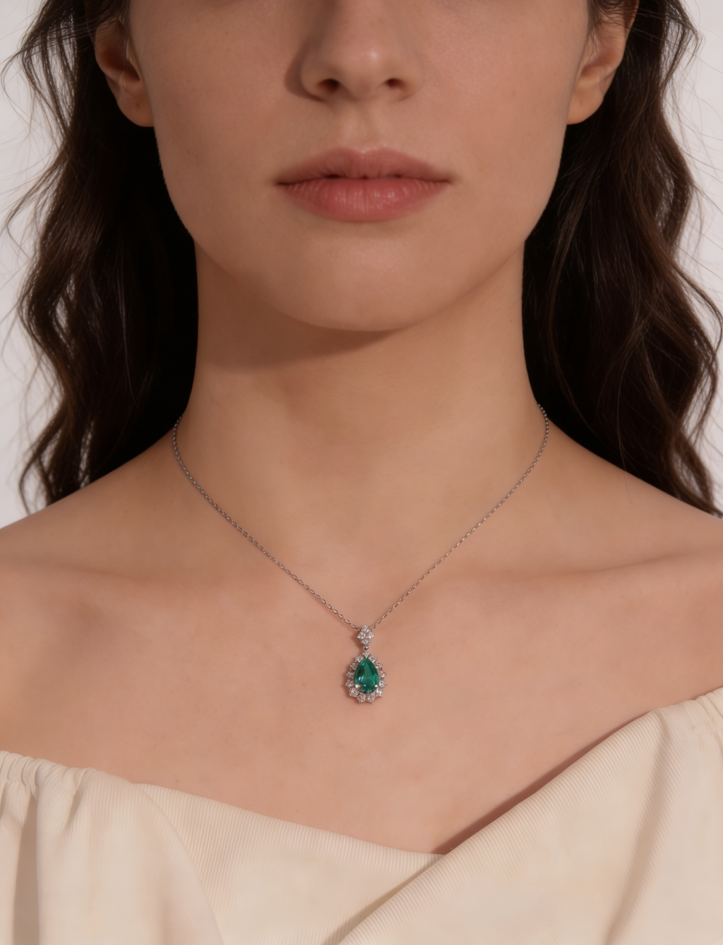 1.0 CT Tear Shaped Lab-Grown Green Diamond Pendant in White Gold with Silver Chain