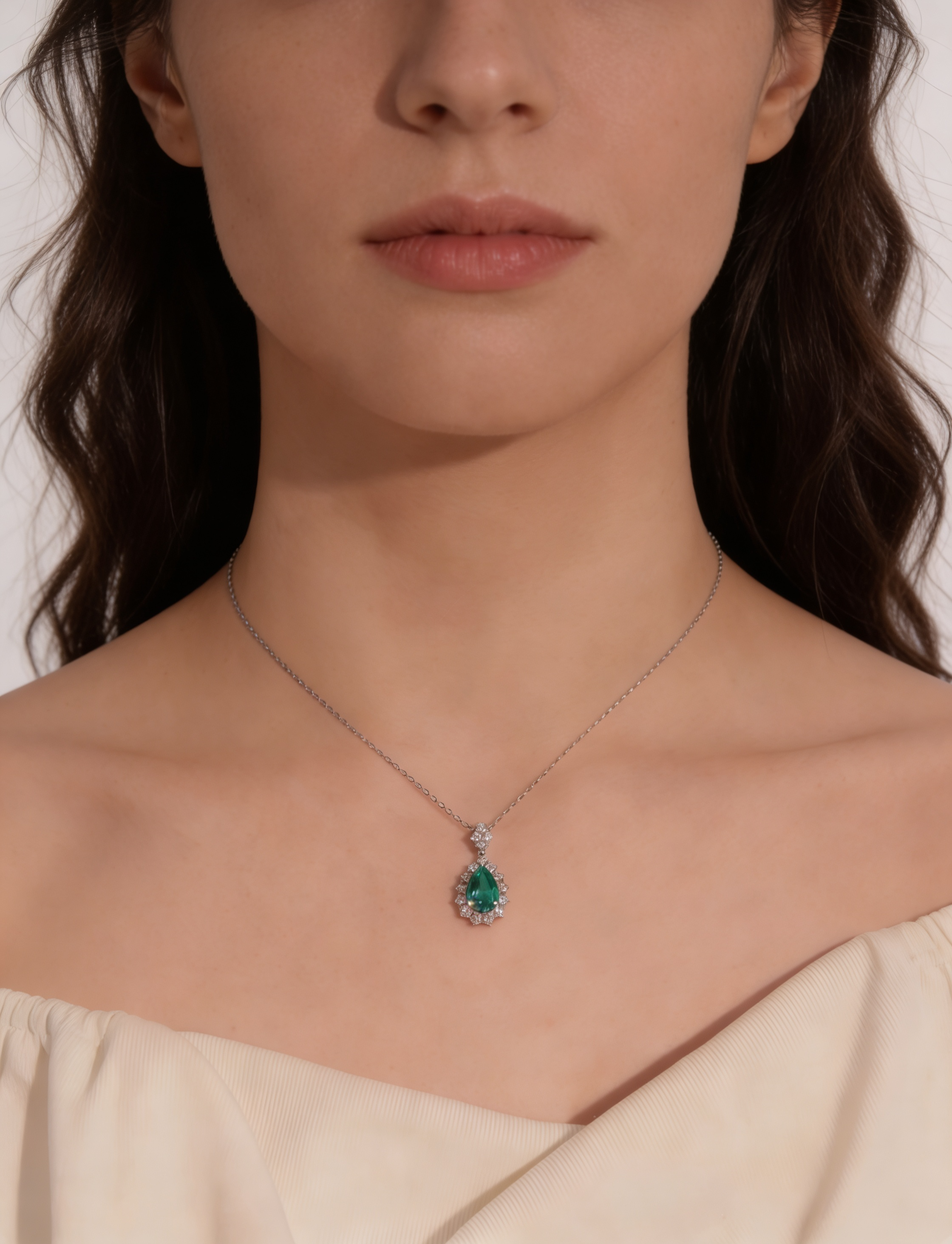 1.0 CT Tear Shaped Lab-Grown Green Diamond Pendant in White Gold with Silver Chain