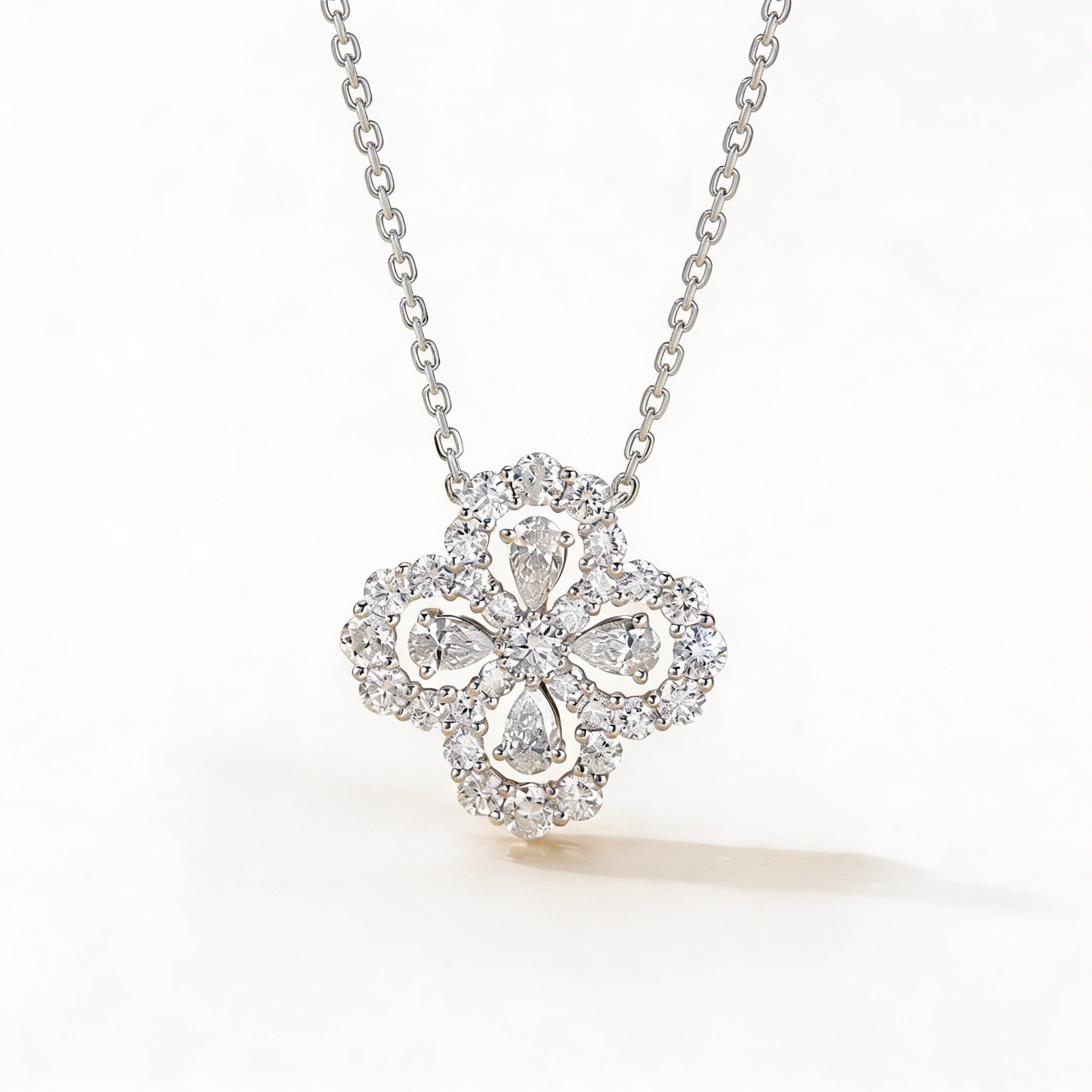 1.0 CT Four-Leaf Clover Loop Necklace in White Gold