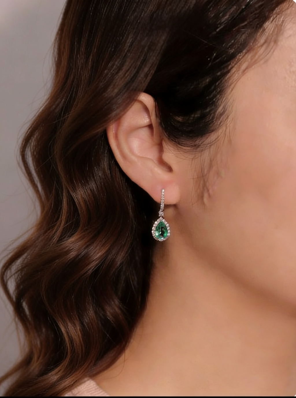 2.0 CT Lab-Grown Green Teardrop Diamond Earrings in White Gold