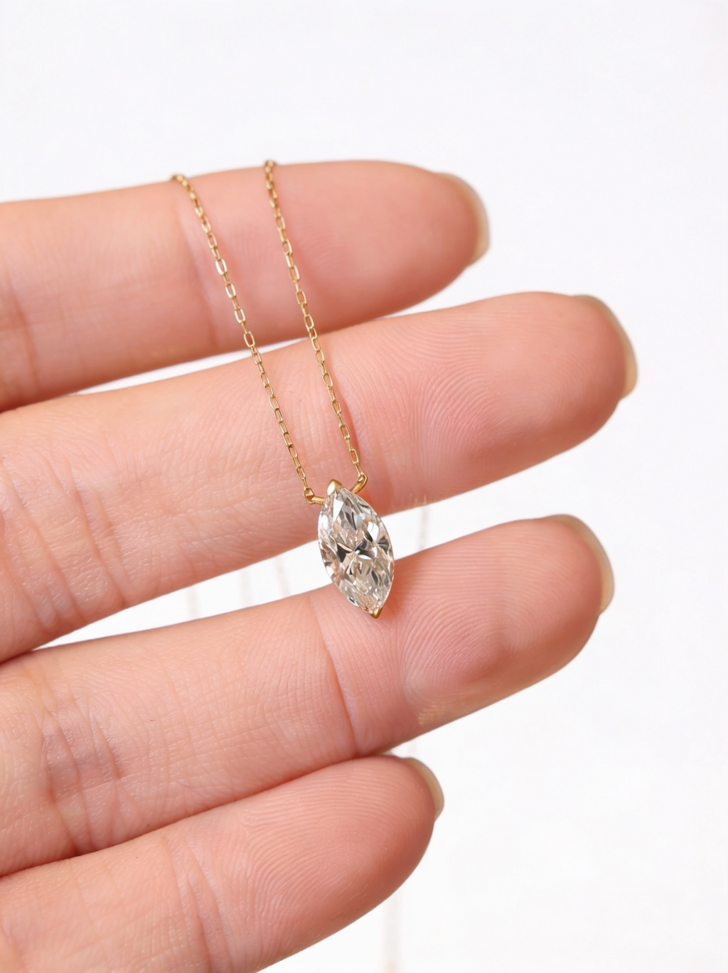 1 CT Marquise Solitaire Diamond with 18K Gold/White Gold Necklace