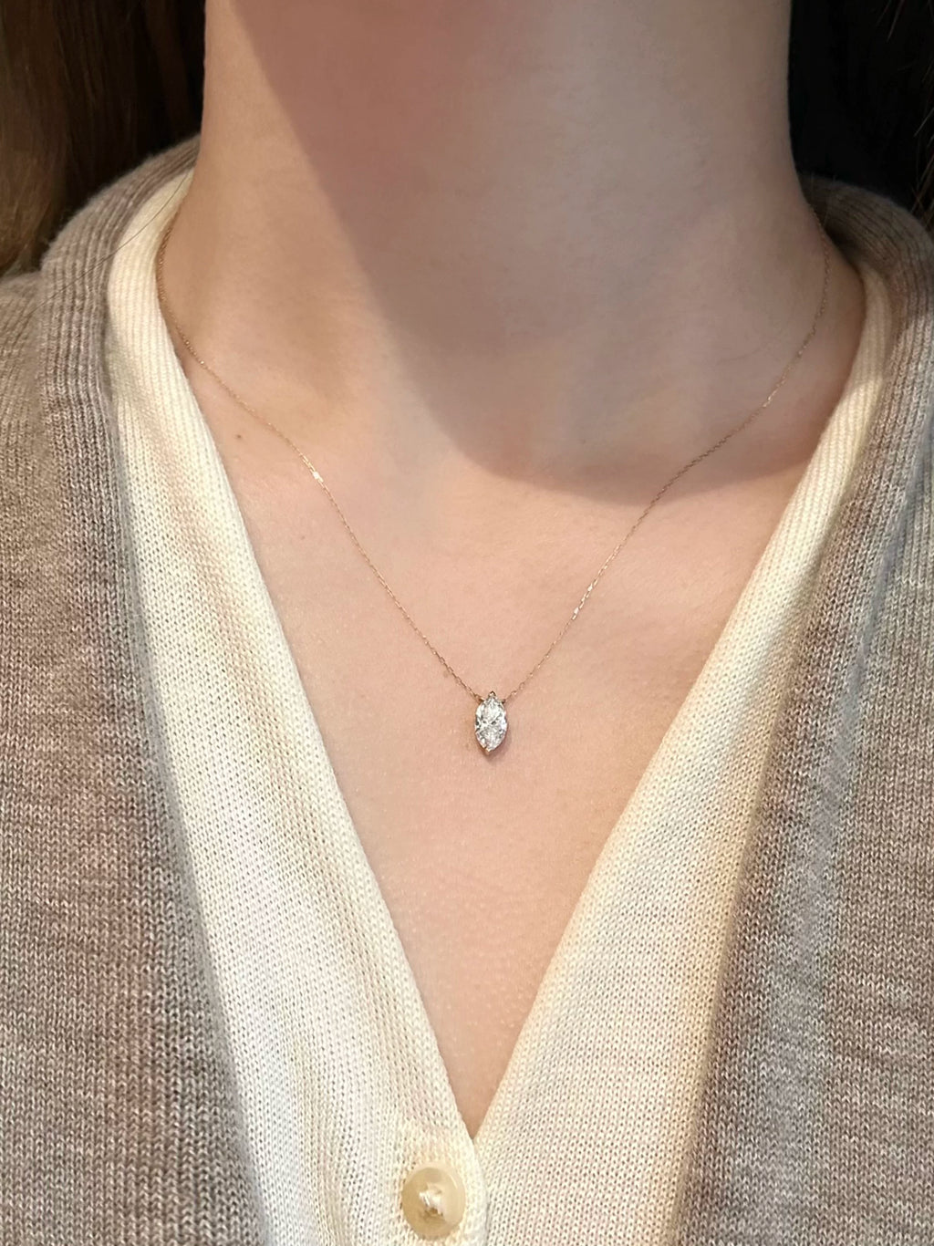 1 CT Marquise Solitaire Diamond with 18K Gold/White Gold Necklace