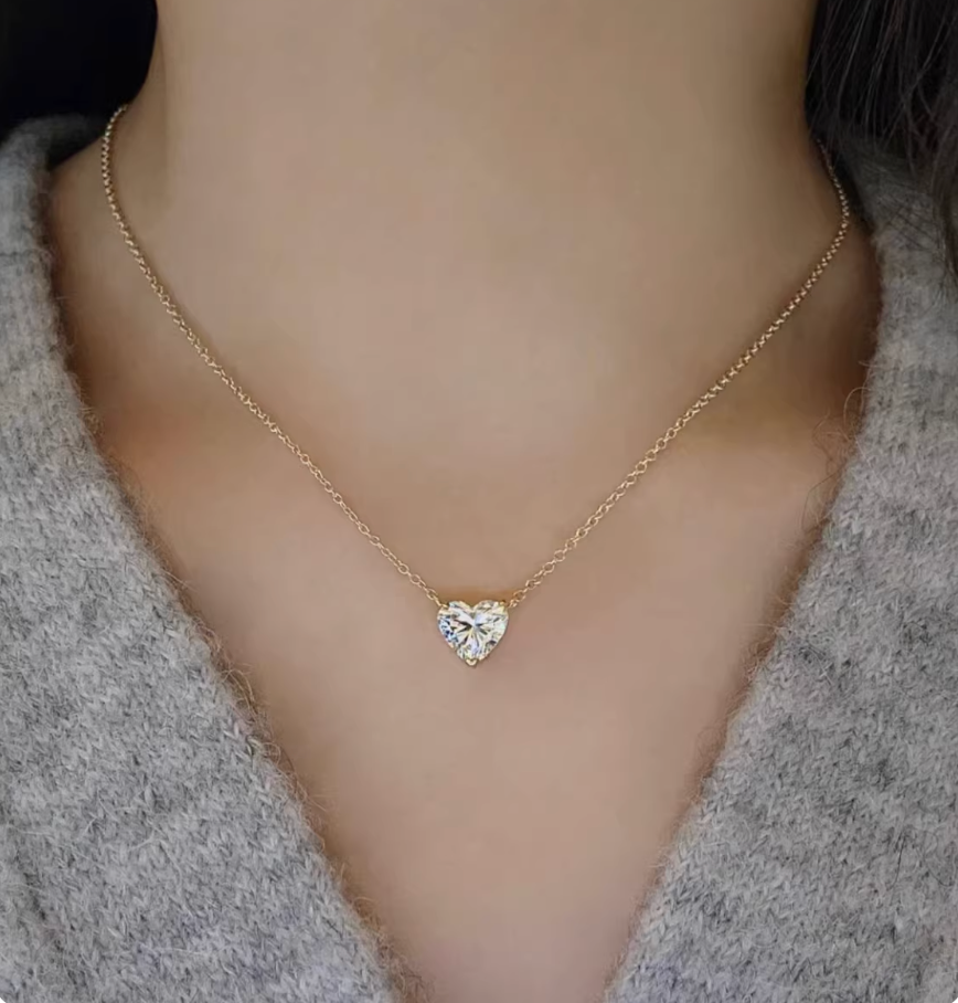 1.0 CT Heart-Shaped Lab-Grown Diamond Necklace in Gold or White Gold