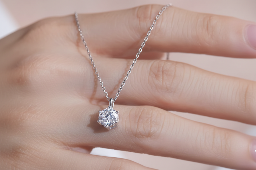 1.0 CT Lab-Grown Diamond Everyday Pendant in 18K Gold with Silver Chain