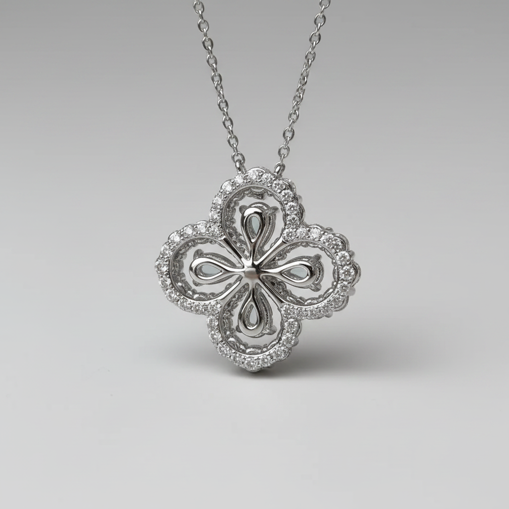 1.0 CT Four-Leaf Clover Loop Necklace in White Gold