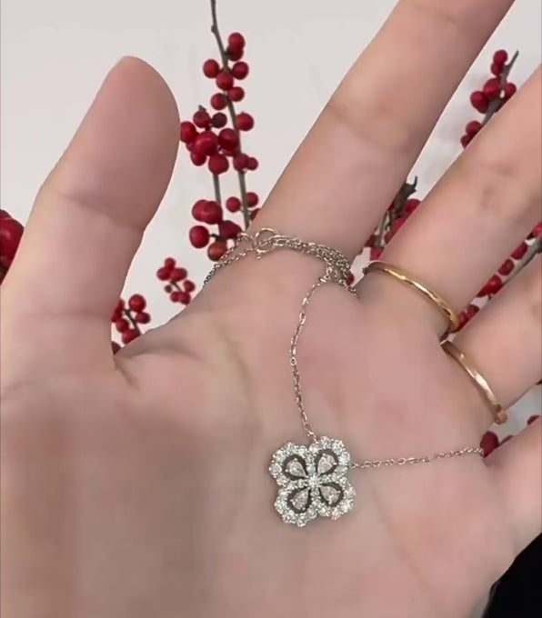 1.0 CT Four-Leaf Clover Loop Necklace in White Gold